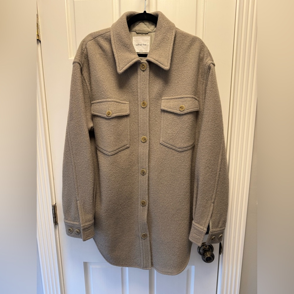 Aritzia Wilfred Free Beige 100% Boiled Wool Shacket Size Large